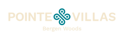 POINTE VILLAS Bergen Woods logo with a teal decorative symbol in the center.