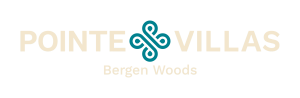 POINTE VILLAS Bergen Woods logo with a teal decorative symbol in the center.
